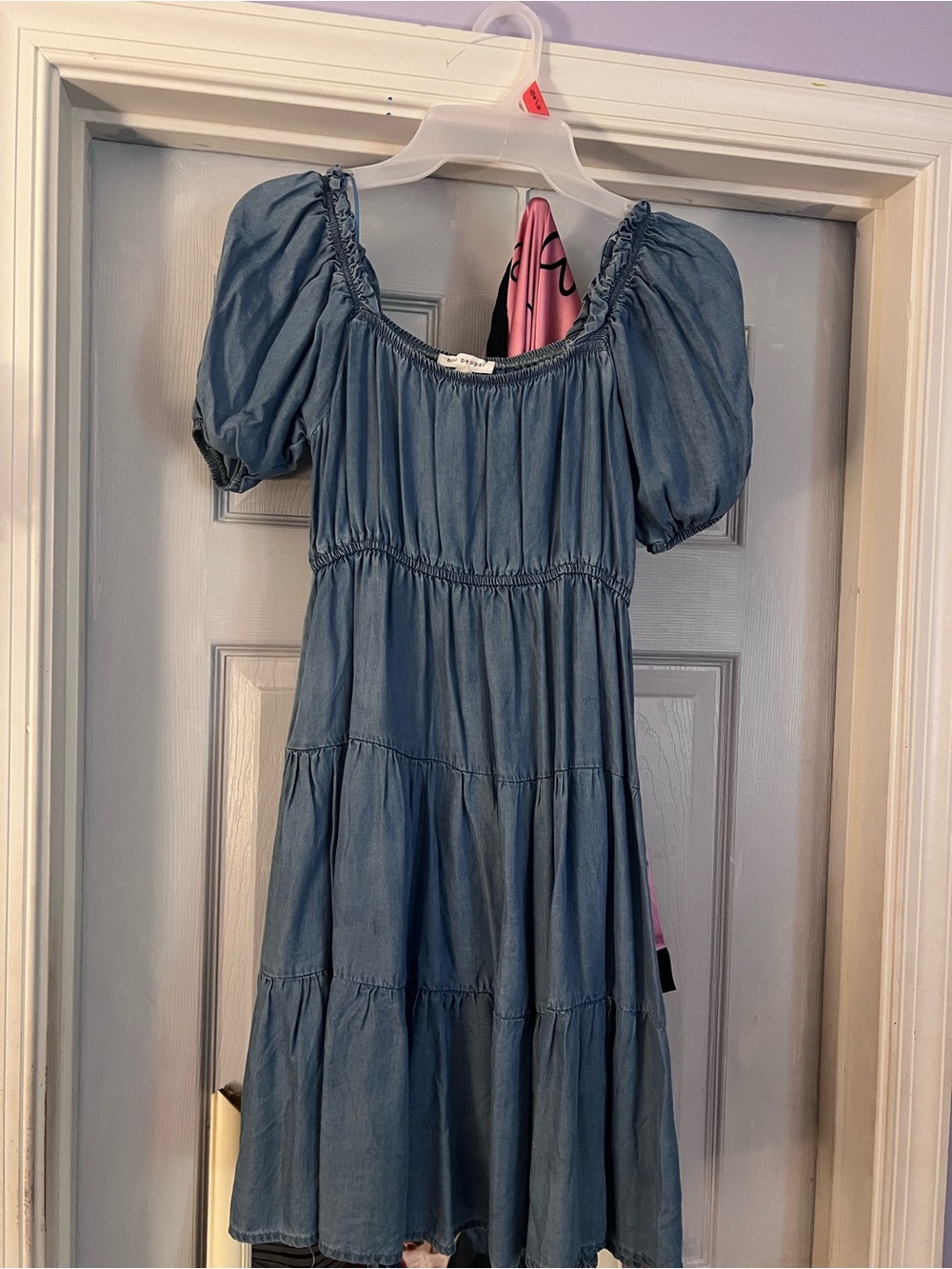 Blu Pepper Blue Tiered Puff Sleeve Mini Dress